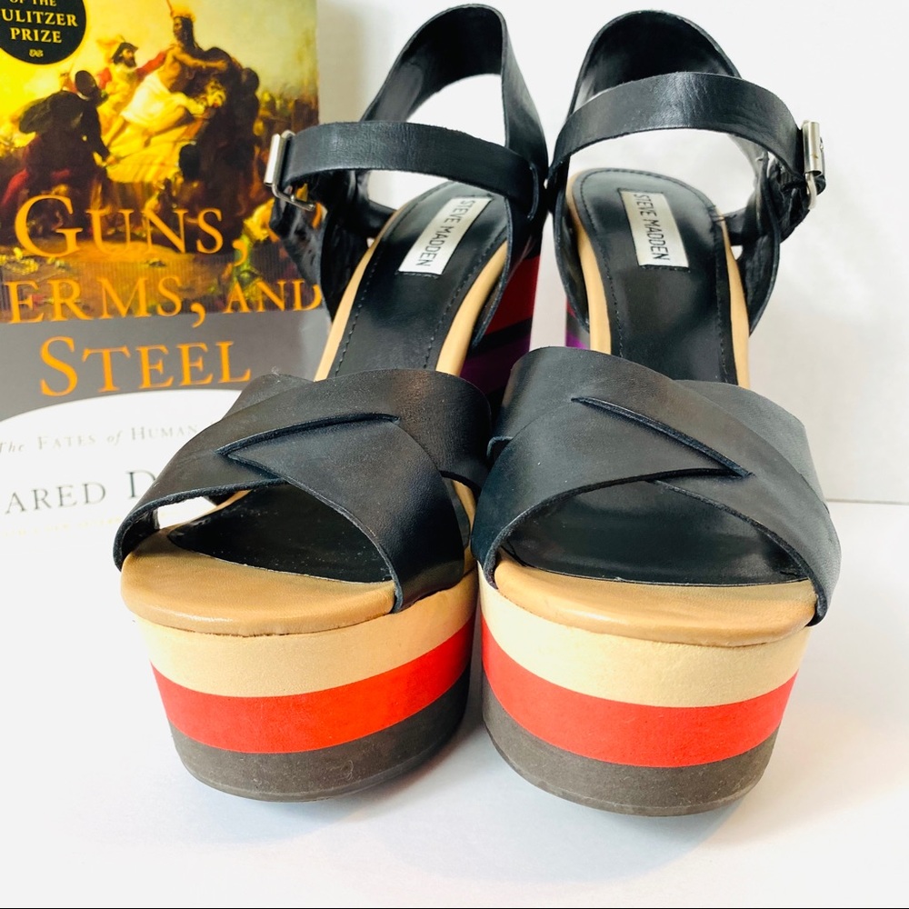Steve Madden Multi Color Striped Wedges Size 9.5 - Picture 3 of 6